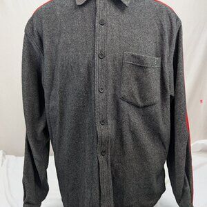 Retro Blues Men Black Long Sleeve Button Up Collared Fleece Shaket Size M